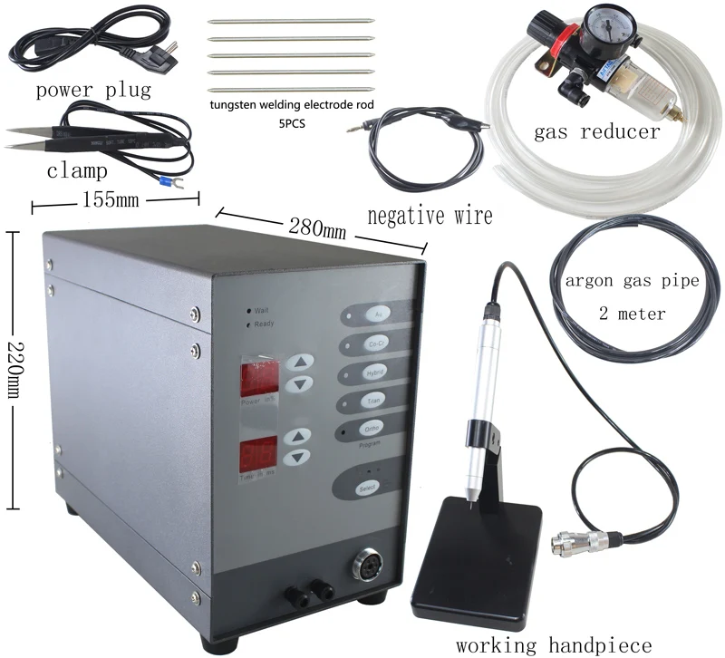 100A and gas reducer 220 В нержавеющая сталь точечный лазерный сварочный аппарат автоматический числовой контроль сенсорный импульсный аргонно-дуговой сварочный аппарат для пайки ювелирных изделий - Цвет: 100A and gas reducer