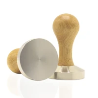 58mm oak coffee bean tamper handle powder hammer stainless steel solid thick coffee press espresso accessories coffee
