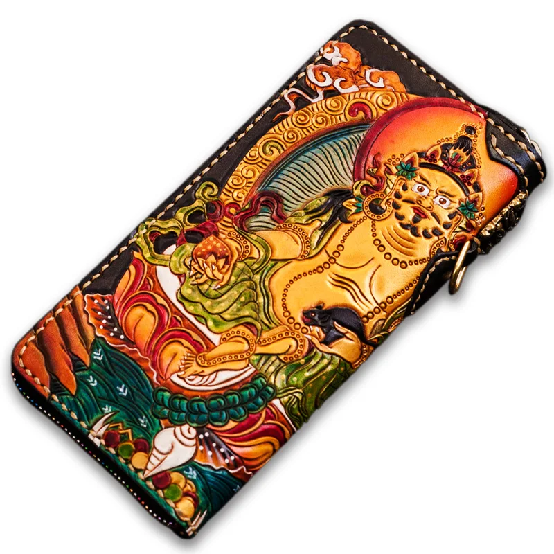

Chinese Color Zipper The God Of Wealth Wallets Bag Purses Men Long Clutch Vegetable Tanned Leather The Most Special Gift
