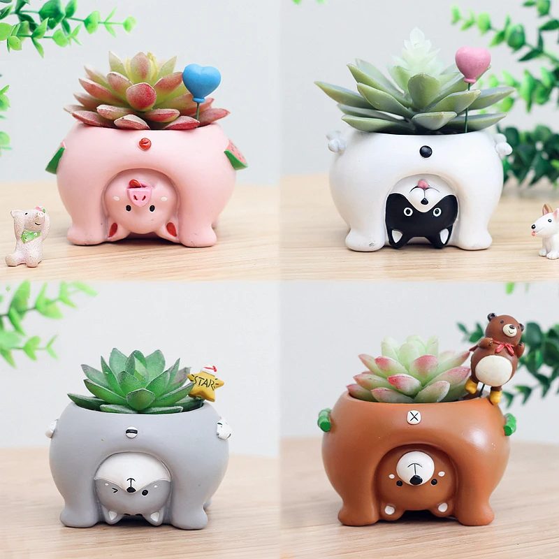 Вверх дном животное из смолы кашпо для суккулентов Kawaii милые мини-горшки цветов