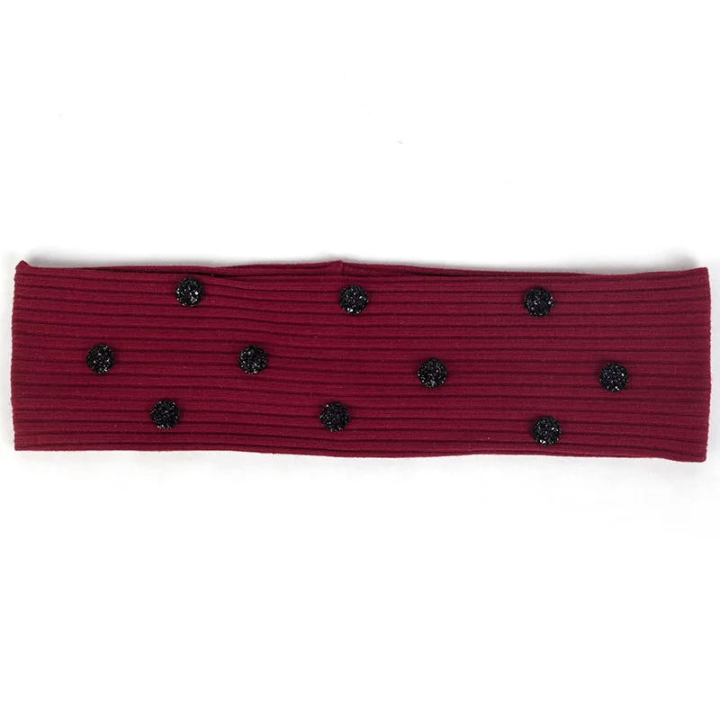 Wine red Black 7 см Женская Повседневная полосатая повязка на голову с бусинами аксессуары из стразов эластичная ребристая повязка на голову для девочек тюрбан хлопковый головной убор - Цвет: Wine red Black