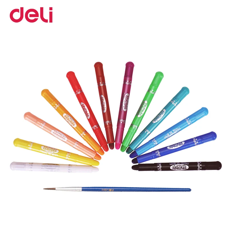 

Deli non-toxic 12/18/24 colors water soluble oil pastel set crayon for school painting quality art drawing supplies kid gift pen