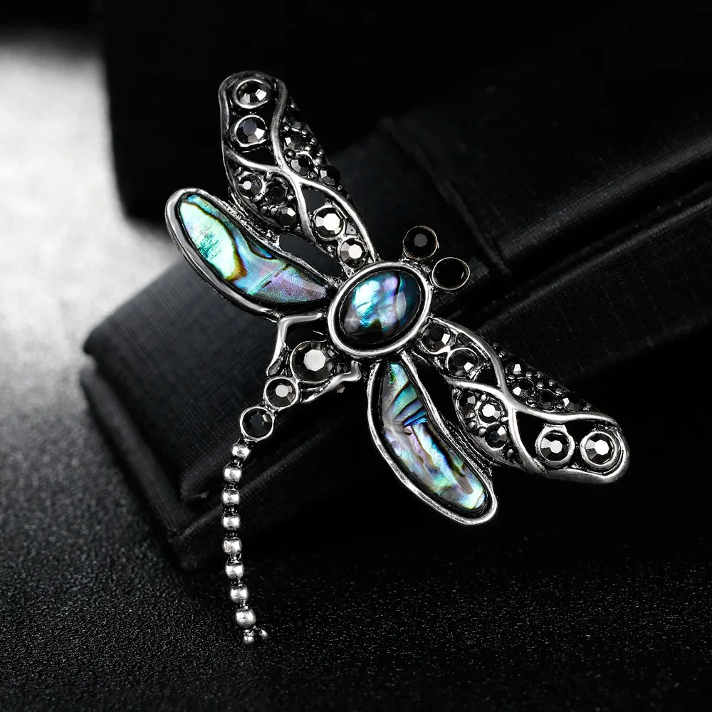 olowu Antique Animal Brooch Crystal Jewelry Broach Women Accessories Raw Color Shell Pins And Brooches Gifts Dragonfly | Украшения и