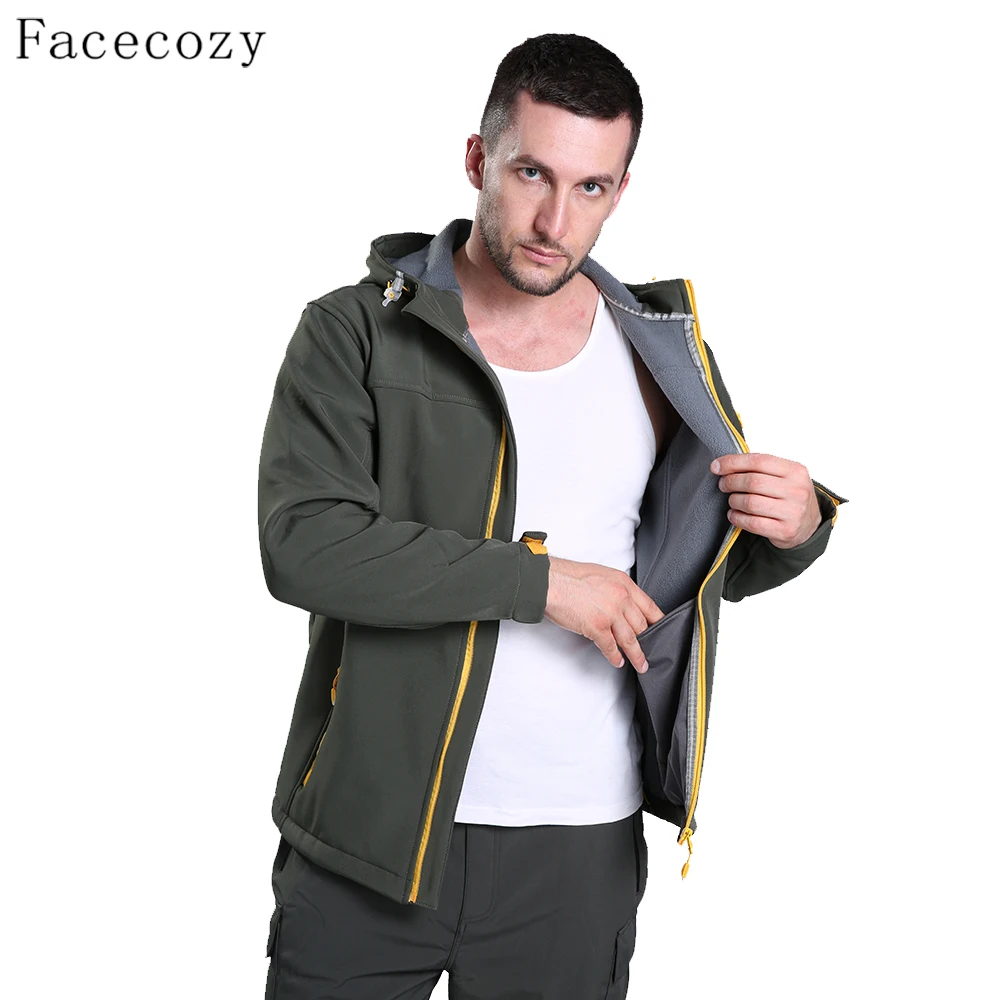 Facecozy Мужская водонепроницаемая походная куртка, Мужская Зимняя Теплая Лыжная куртка, флисовая куртка для альпинизма, рыбалки
