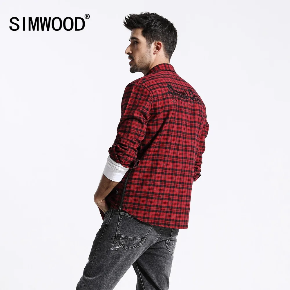 SIMWOOD 2019 Весенняя Новинка красные рубашки в клетку для мужчин западный двойные