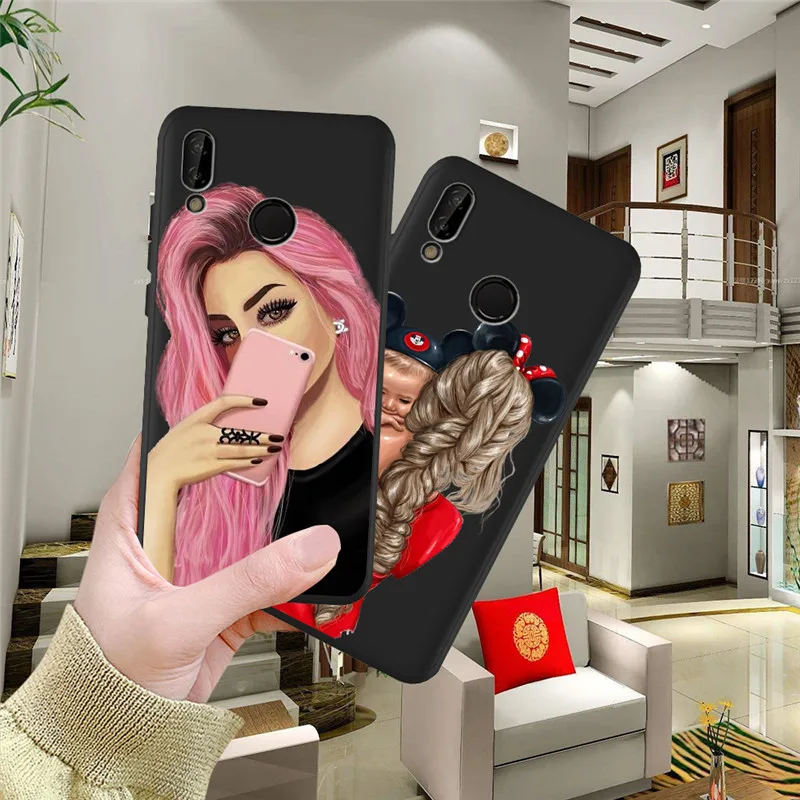 Девушка женщина для huawei P8 P10 P20 P30 mate 10 20 Honor 8 8X 8C 9 V20 20i 10 Lite Plus Pro Чехол Coque Etui Funda baby mom