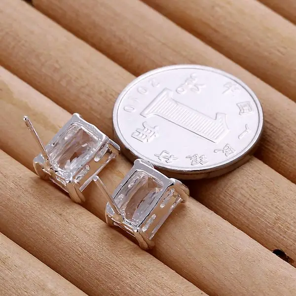 925 jewelry silver plated earrings Rectangle Crystal Earrings-White Gem E098 | Украшения и аксессуары