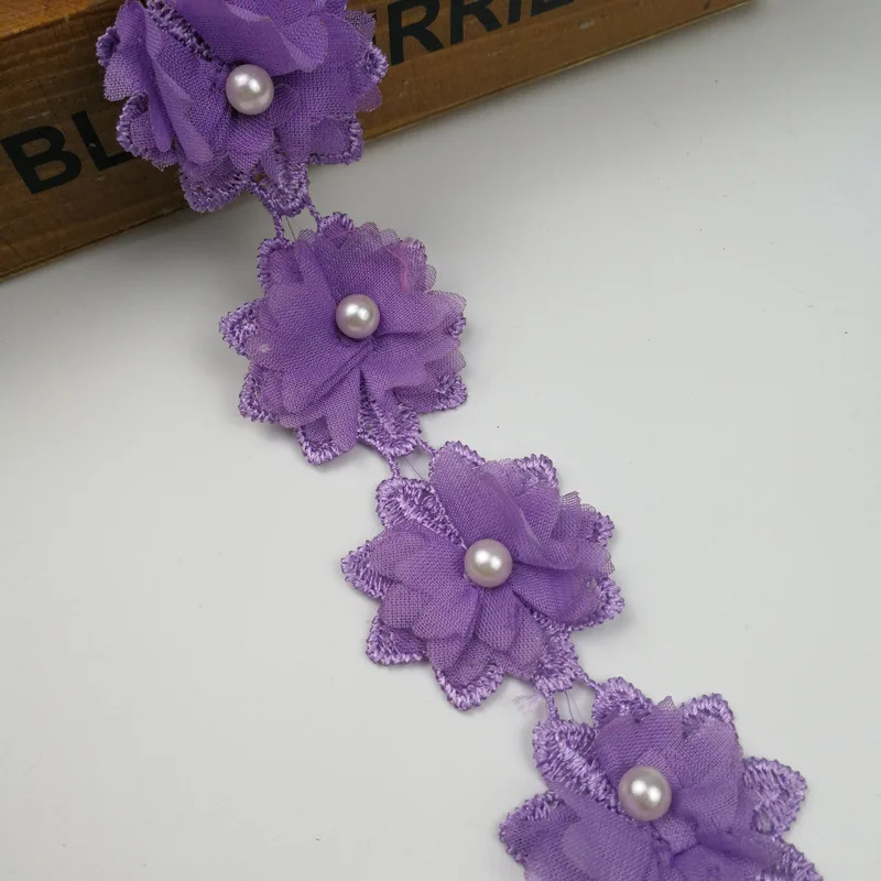 FFLACELL 15 ярдов шифоновое с цветочным кружевом отделка жемчугом вышивка тканевая