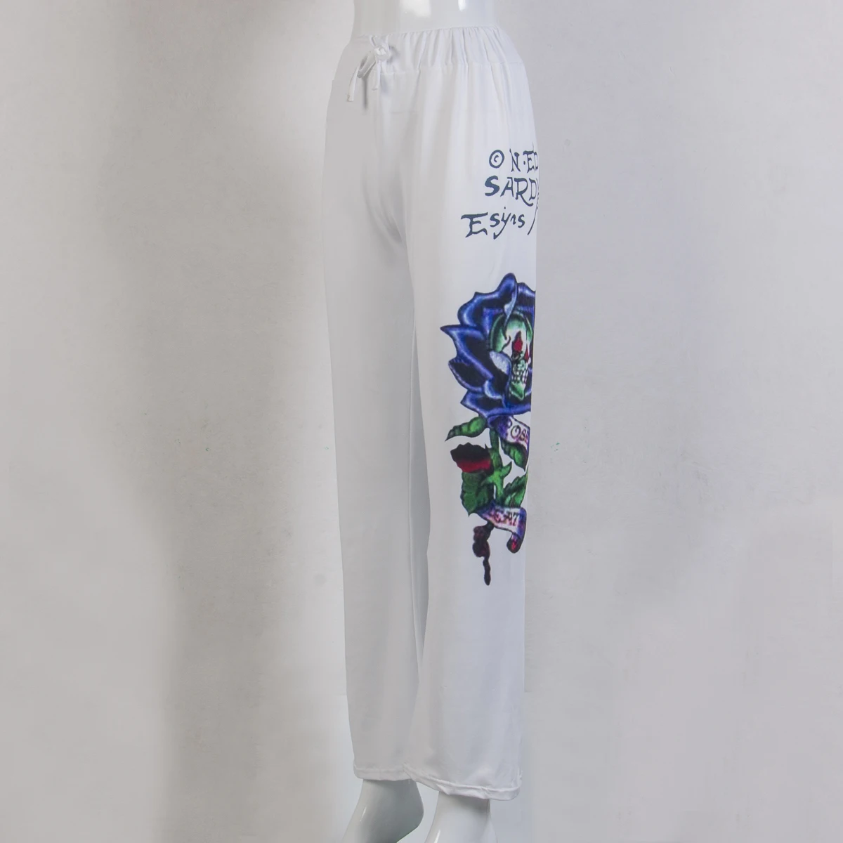 Fashion Women Casual Baggy Skull Rose Printed Pants Slim Hippie Wide Leg Boho Trousers | Женская одежда