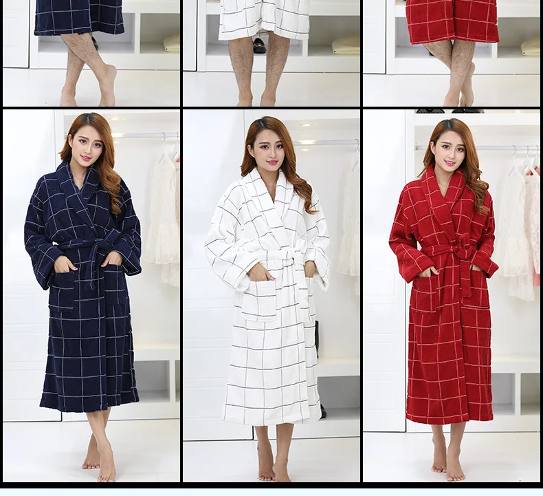 Зима 2016 лидер продаж халаты в клетку из чистого хлопка и сатина махровые унисекс