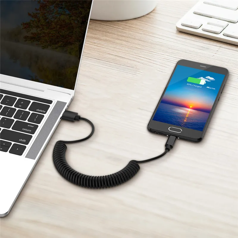 Usb-кабель с пружинным корпусом для samsung huawei 2,4 A, быстрый Micro USB type C, usb-c, кабель для зарядки и передачи данных, код зарядного устройства для телефона Xiaomi