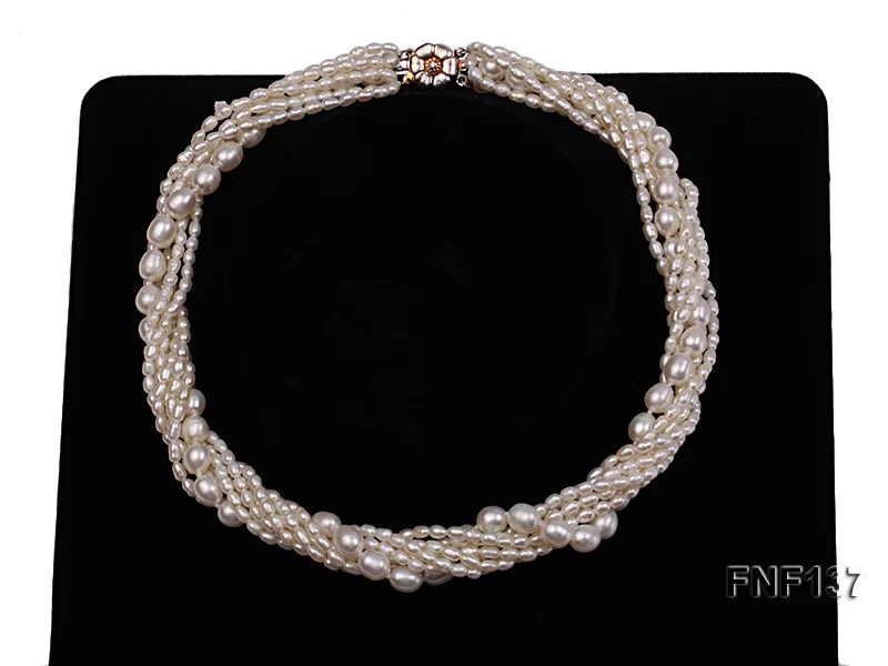 JYX Classic pearl necklace multi strands 2-8mm natural white freshwater pearl charming pearl choker 16" women