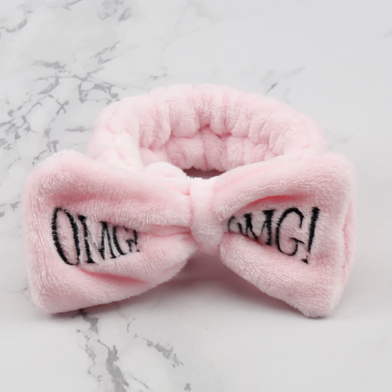 Women's Letters OMG Wash Face Bow Headband Girls Butterfly Hair Band Headwear Hairbands Coral Fleece Accessories |
