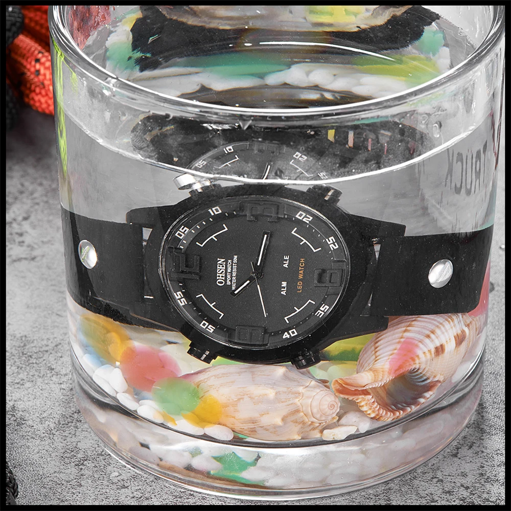 Модные мужские часы OHSEN, брендовые, повседневные, Horloges Mannen, многофункциональные, двойное время, мужские часы, спортивные наручные часы