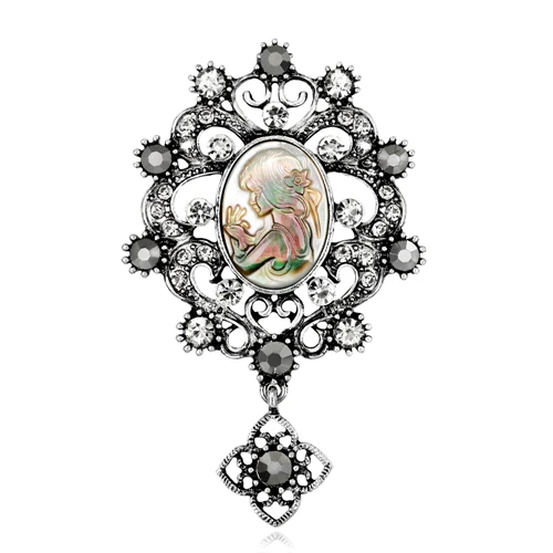 Винтажная Высококачественная модная подвеска со стразами Cameo Danbihuabi брендовая изящная брошь женская голова брошь с кристаллами булавка для женщин - Окраска металла: Silver