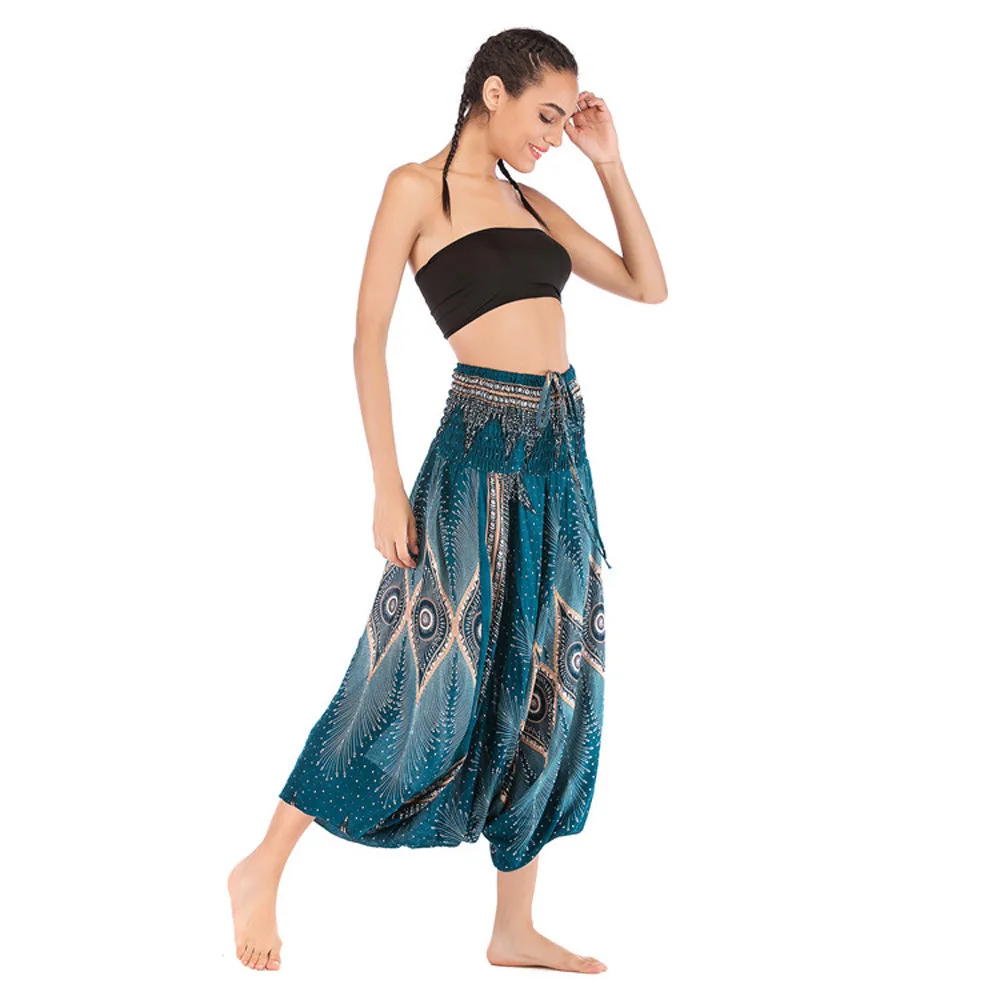 Мужские и женские тайские шаровары Boho Festival Hippy Smock с высокой талией для йоги брюки женские модные однотонные с высокой талией Mulheres# J4