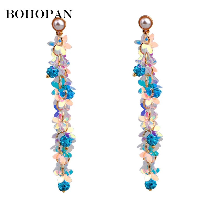 Женские длинные серьги с блестками элегантные разноцветные блестящие