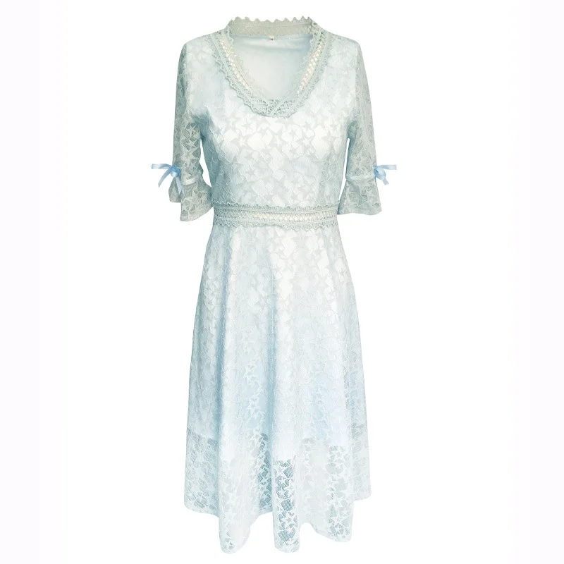 Стильная одежда элегантные кружевные вечерние платье Для женщин v образным