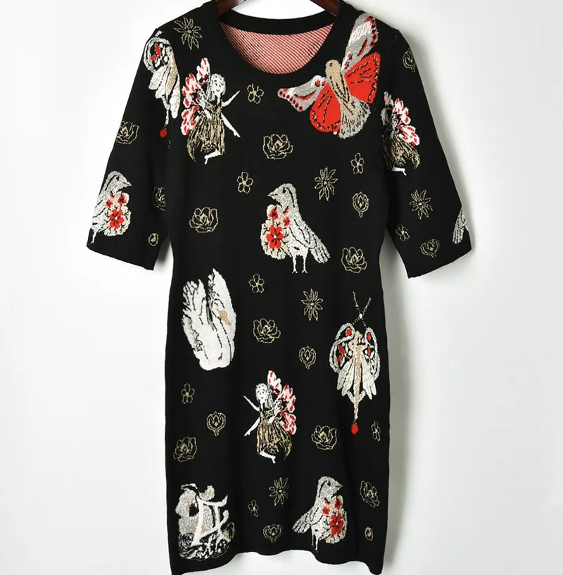 Подиумное женское трикотажное мини платье 2018 осеннее дизайнерское жаккардовое с