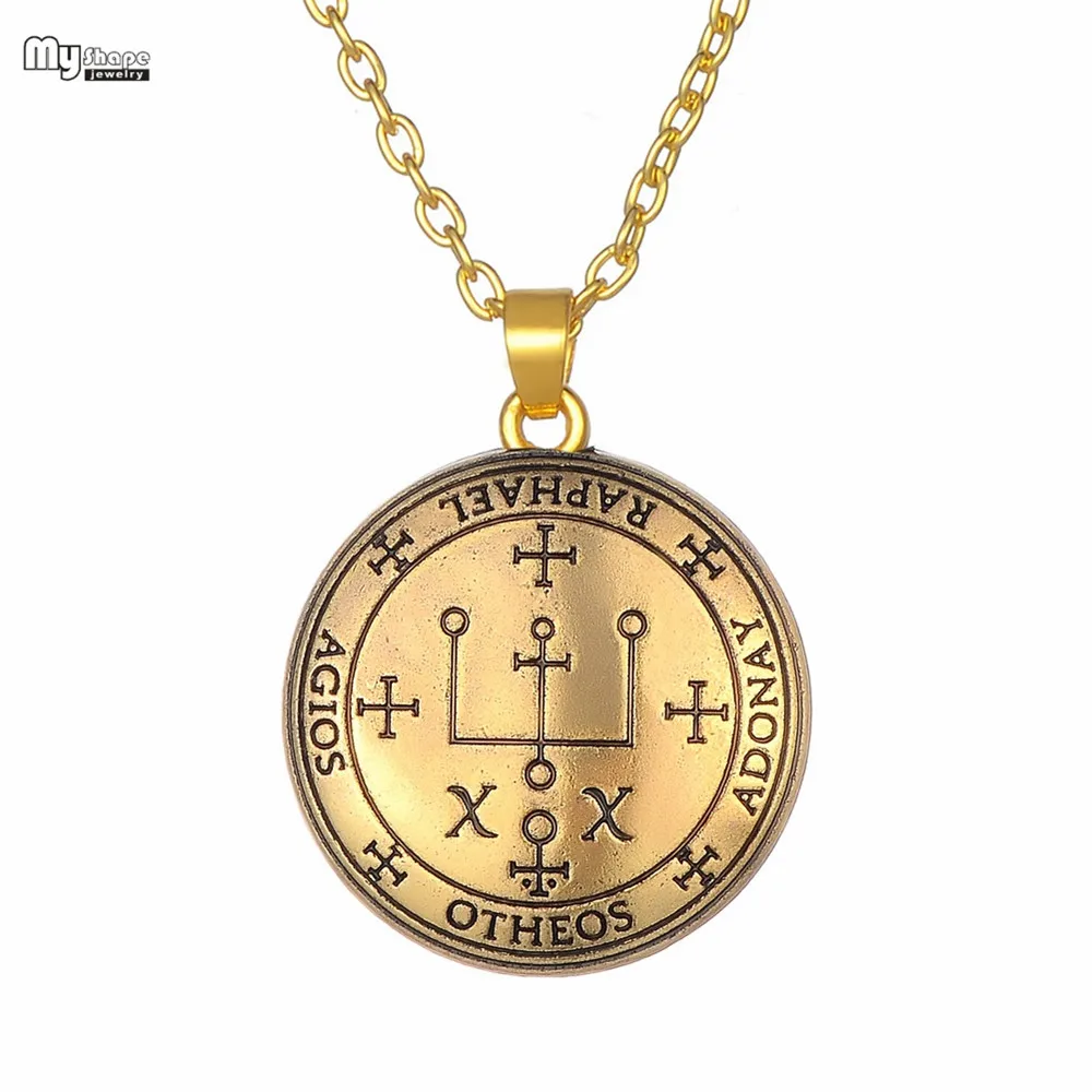 Link Chain-Gold Моя форма Archangel Raphael Seal подвеска ожерелье талисман для мужчин это Бог, который греет модный амулет религия ожерелье для женщин - Окраска металла: Link Chain-Gold