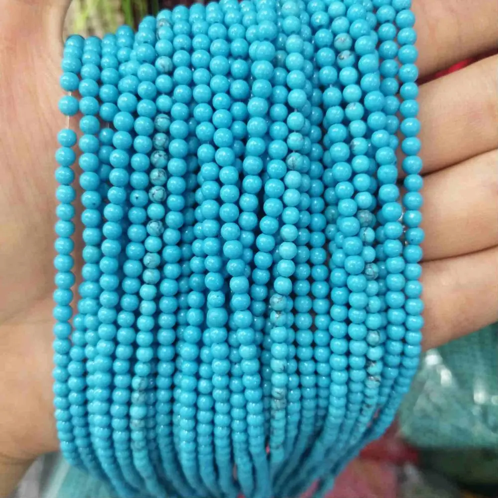 Blue turquoise 2 мм 3 мм круглые бусины из натурального камня розовый кварц аметисты лазурит Агаты бусины для изготовления ювелирных изделий Для Бисероплетения DIY браслет - Color: Blue turquoise