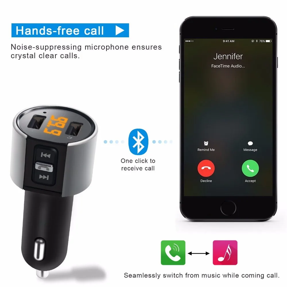 Fm передатчик Bluetooth автомобильный набор Handsfree авто Беспроводной A2DP музыка