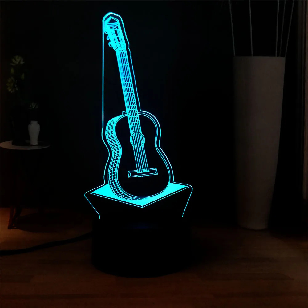 3D иллюзия музыкальная гитара 7color Изменение светодиодный сенсорный пульт дистанционного акрилового Дека атмосферная прикроватная RGB настольный ночник лампа детский праздничный подарок