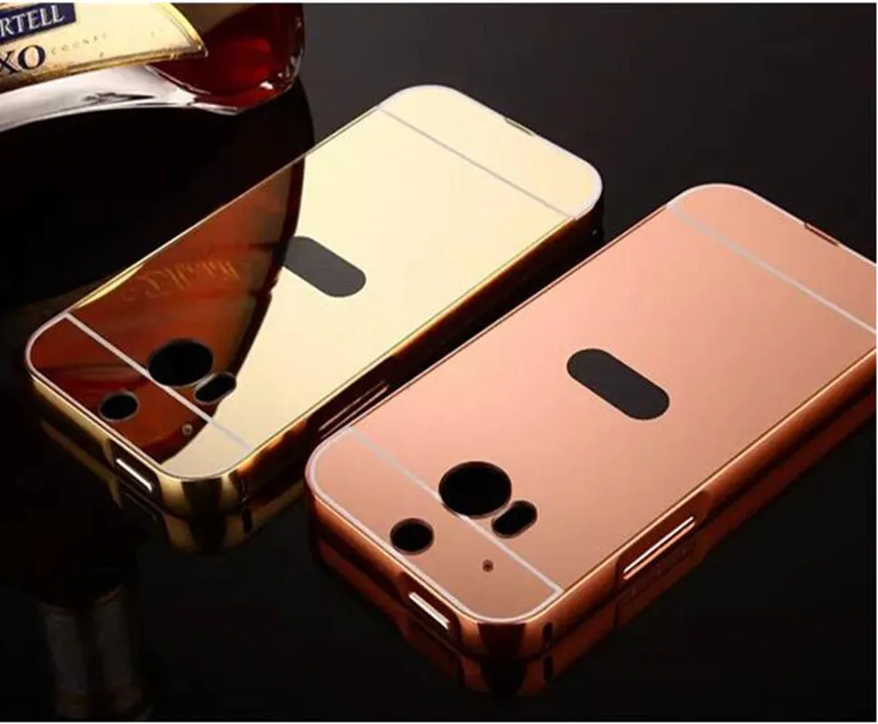 Корпус для htc один M8 Зеркало Задняя крышка корпуса и Алюминий металлический каркас комплект кожаный футляр для телефона сумка чехол для htc один M8 крышка Обложка, чехол