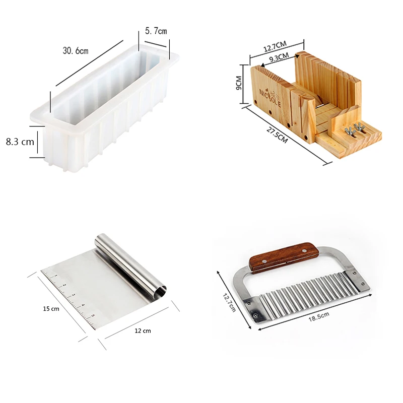 Nicole Silicone Soap Mold Set-4 Wooden Cutter Box With 2 Pieces Stainless Steel Blade for DIY Handmade Swirl Soaps Tool | Дом и сад