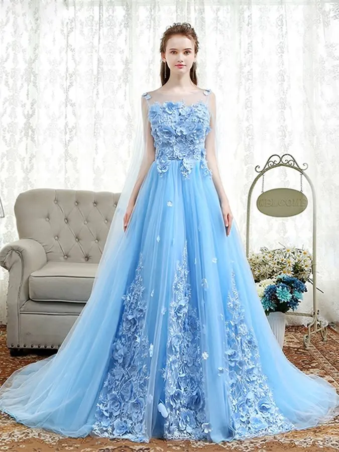 

Vestidos de festa голубое вечернее платье 2020 трапециевидной формы с аппликацией жемчуга платья для выпускного вечера с цветами вечерние платья для...