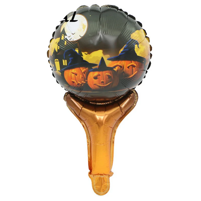50pcs Halloween Decorations Hand Foil Balloons Pumpkin Stick Ballons Happy Halloween Birthday Party Supplies Mylar Globos Toys