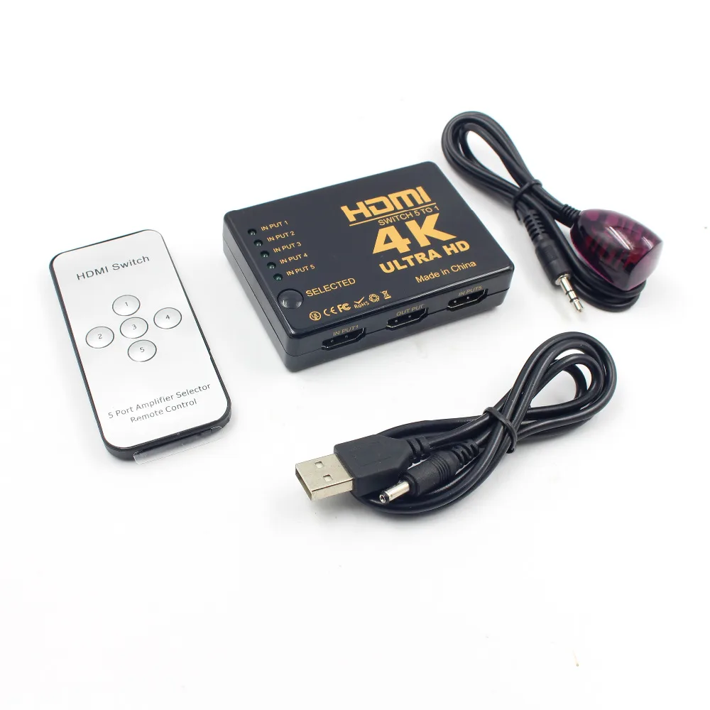 4K мини-Коммутатор HDMI 5 портов концентратор Переключатель Селектор сплиттер коробка Ultra HD домашний аудио видео кабели с ИК-пультом дистанционного управления для DVD HDTV Xbox