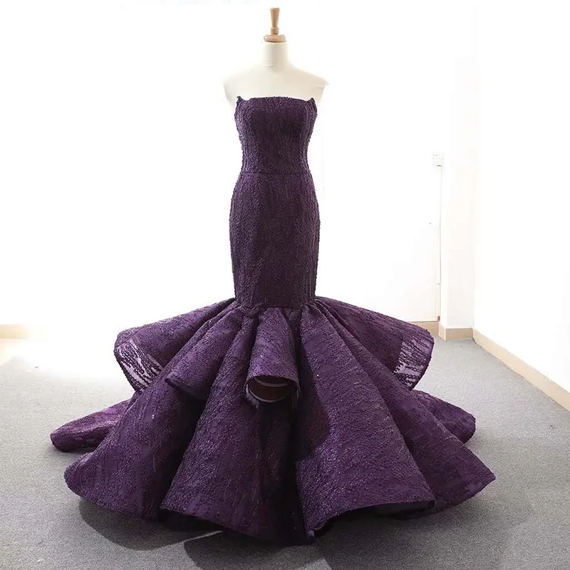 J66614 jancember blue mermaid evening dresses 2019 strapless lace up tiered floor length with train evening gown вечернее платье