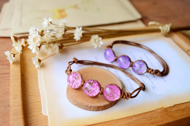 Фомальгаут женские 3 Винтаж засушенные цветы стеклянный шар браслет ткань