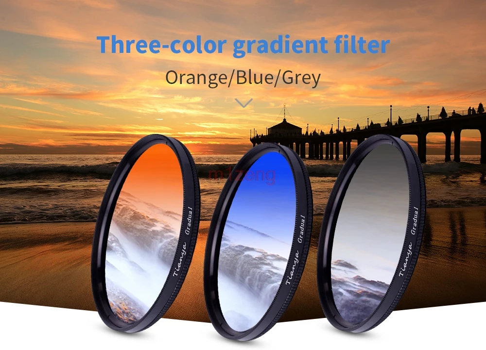 

3 в 1 градиентный серый синий оранжевый 37 40,5 46 49 52 55 58 62 67 72 77 82 мм цветной фильтр объектива для камеры canon nikon pentax