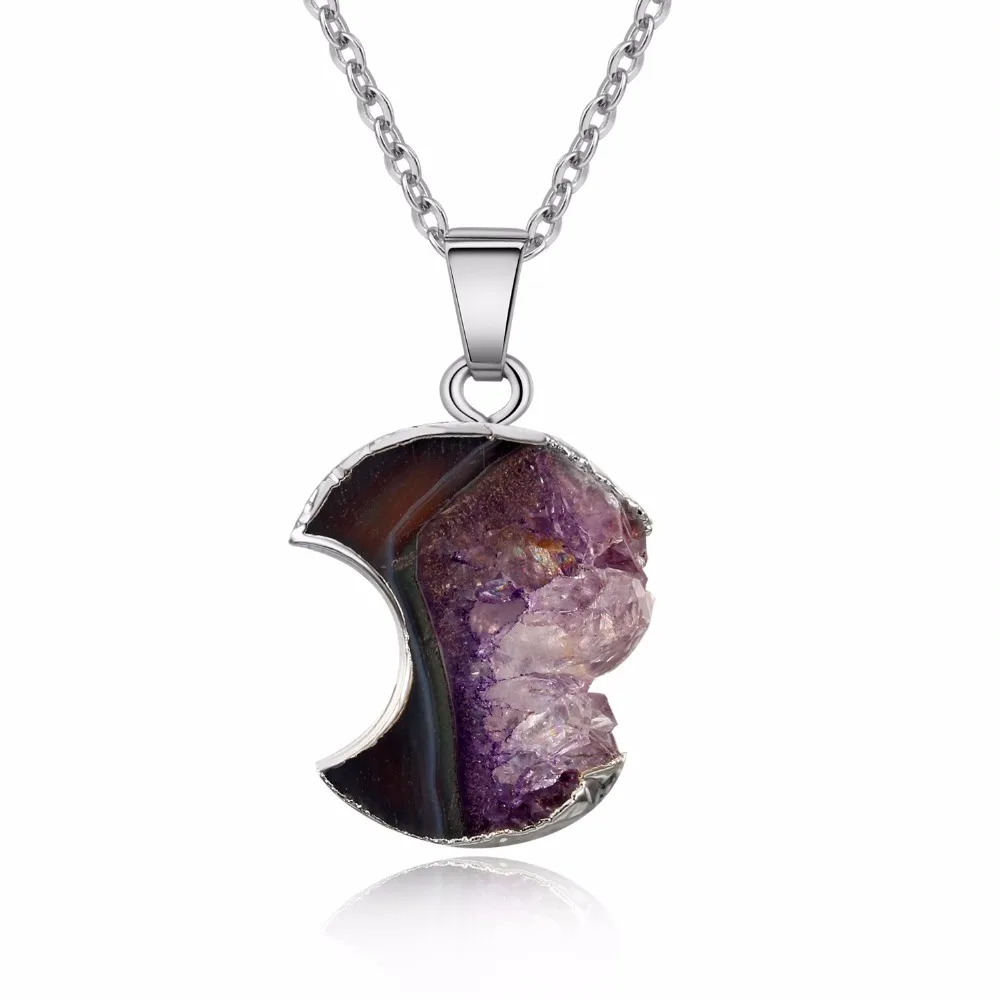 Dayoff Druzy Dursy камень кулон цепочки и ожерелья s для женщин Jewelry посеребренный простой