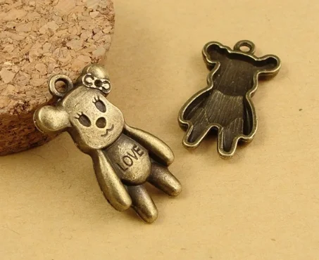 

100pcs charm love bear pendants 16*29MM 2.6g Antique silver bronze Accessories Handmade earrings bracelet necklace Jewelry DIY