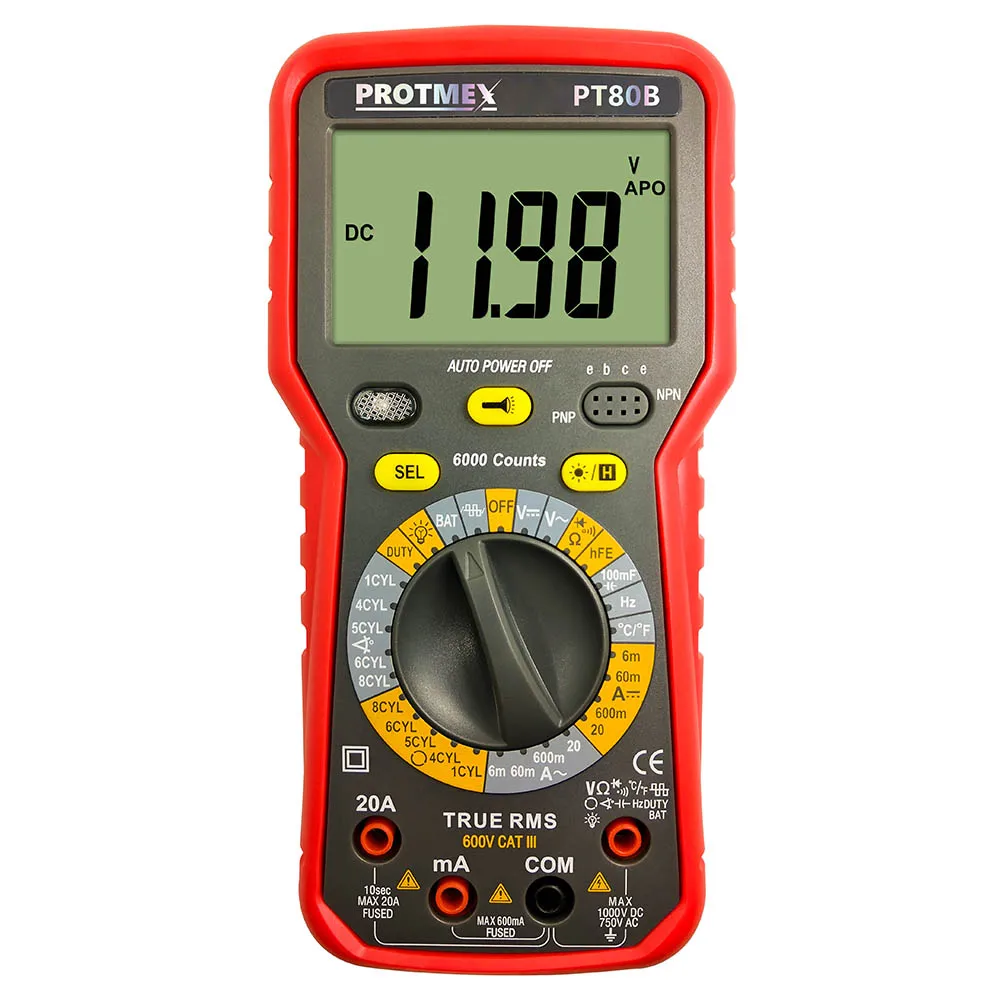 Protmex PT80B 6000 отсчетов цифровой Ручной Автомобильный мультиметр DC/AC напряжение, ток, сопротивление, Емкость Тестер