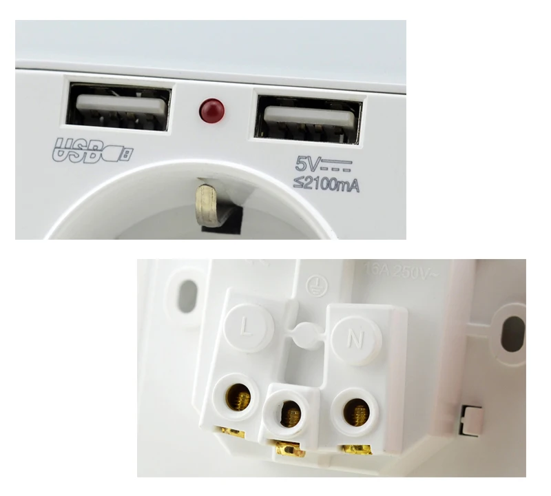 Atlectric 16A ЕС Россия Франция розетка двойной USB порт настенный адаптер зарядка 2A настенное зарядное устройство USB розетка