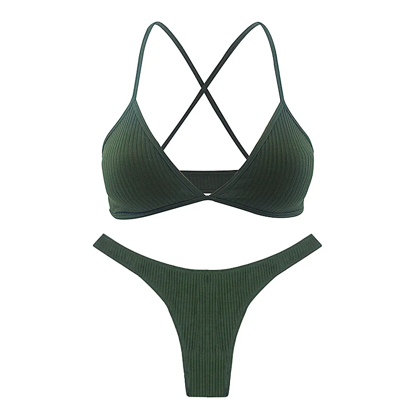 Army Green Set De Monarchia, сексуальный женский бюстгальтер, в рубчик, с глубоким вырезом, нижнее белье, беспроводной, крест-накрест сзади, v-образный вырез, бюстгальтеры с воротником, комфортный, Женский хлопковый бюстгальтер - Цвет: Army Green Set