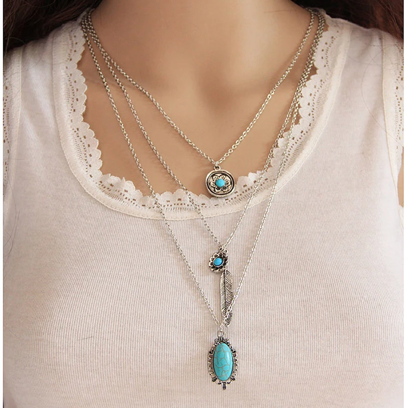 Женское Ожерелье в богемном стиле кулон виде пера винтажные мраморные стразы