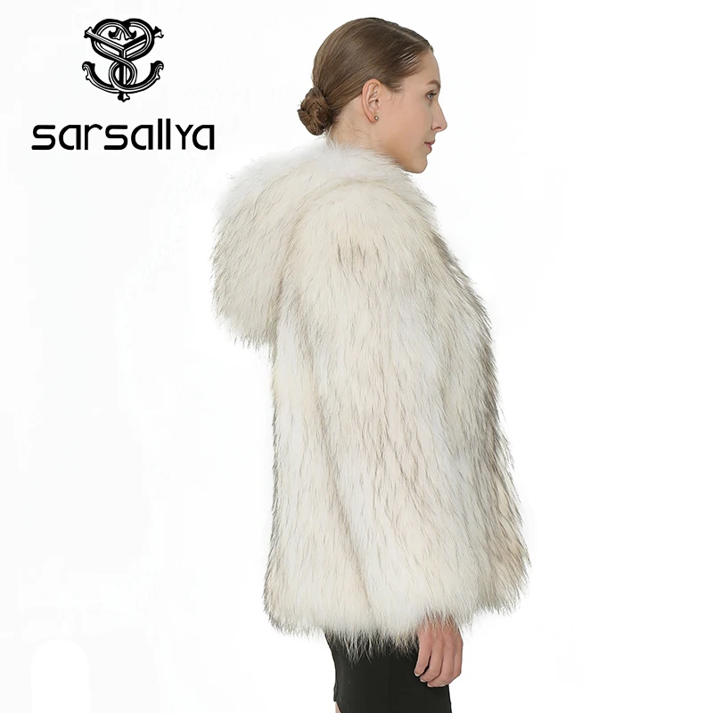 SARSALLYA Sarsallya Для женщин Настоящее енотовидная собака Шуба Модные трикотажные