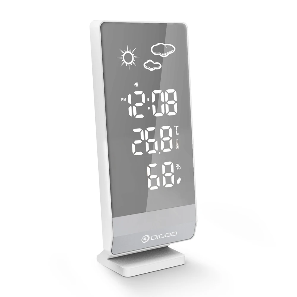 Digoo DG-TH11400, для дома, для погоды, цифровой измеритель температуры, гигрометр, для улицы, в помещении, будильник, 12/24 часов, дисплей - Цвет: White