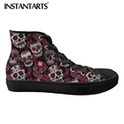 Женские парусиновые туфли INSTANTARTS, высокие кроссовки на шнуровке, с 3d-рисунком черепа, весенняя обувь на плоской подошве