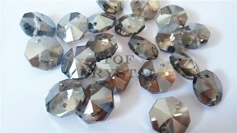 300 шт. 14 мм дымчато-серые стеклянные Восьмиугольные бусины с 2 отверстиями