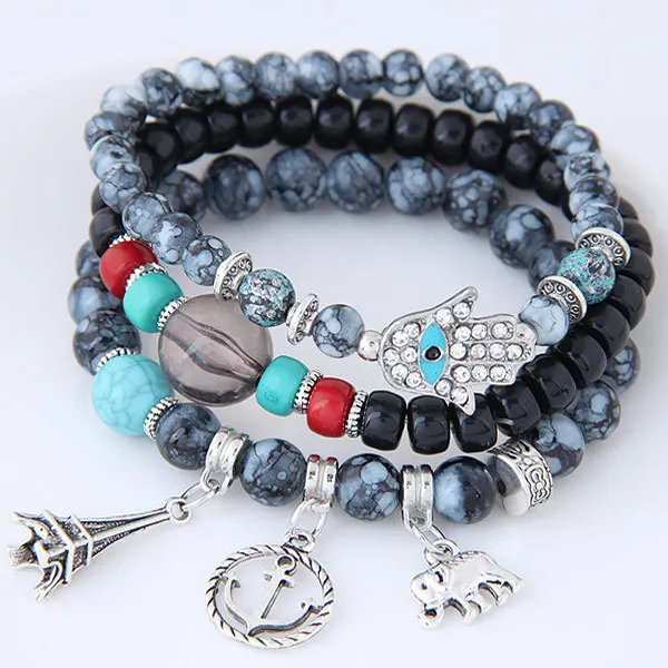 

Multilayer Bohemian Euro-american Hand-woven Crystal Foreign Trade Baitao Pine Bead Bracelet