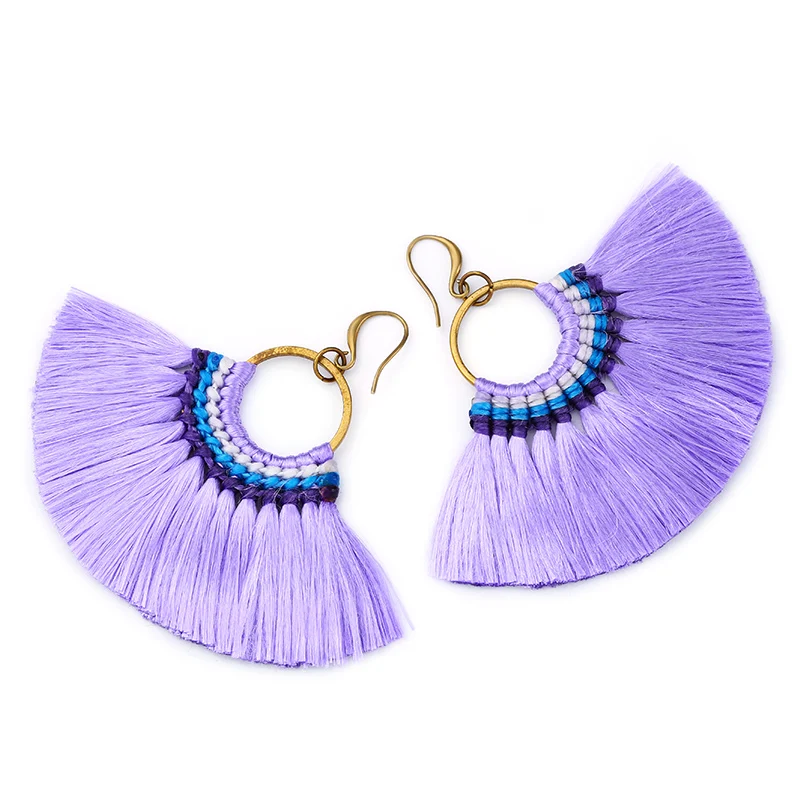 Флола 13 цветов сережки с кисточками Boho большой вентилятор синий бахрома серьги женские oorbellen модные ювелирные изделия пендиентс fecos ersk37 - Окраска металла: Purple