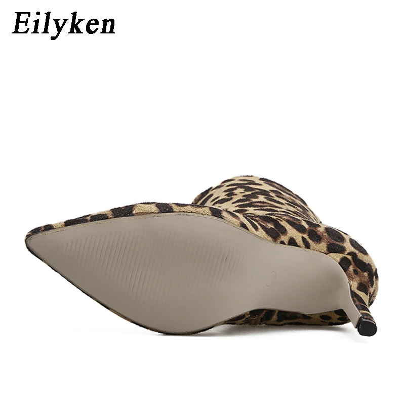 Eilyken/Новинка года; женские леопардовые ботильоны для женщин из флока с острым носком на высоком каблуке; ботинки «Челси» на молнии; Mujer; Размеры 35-40