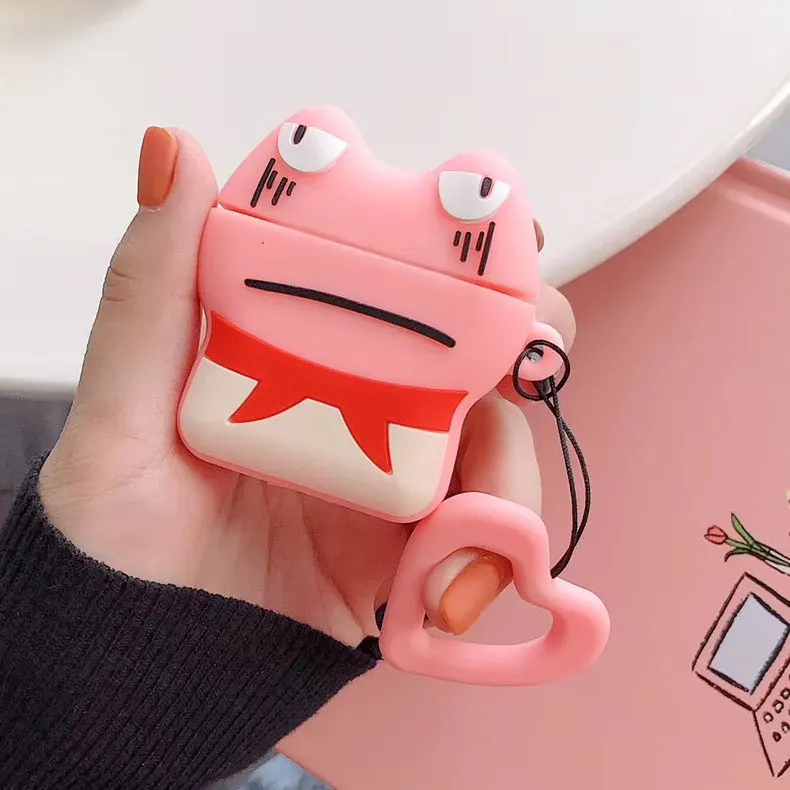 1 Чехол для наушников для Airpods 2, чехол, силиконовый, милый, мультяшный, лягушка, медведь, чехол для Apple Air pods, 3D аксессуары для наушников, кольцо - Цвет: 1