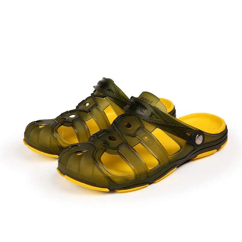 VESONAL Summer breathable Hollow out slippers men shoes Hole holes shoes Jelly male water beach slipers slides fish Plastic - Цвет: Армейский зеленый